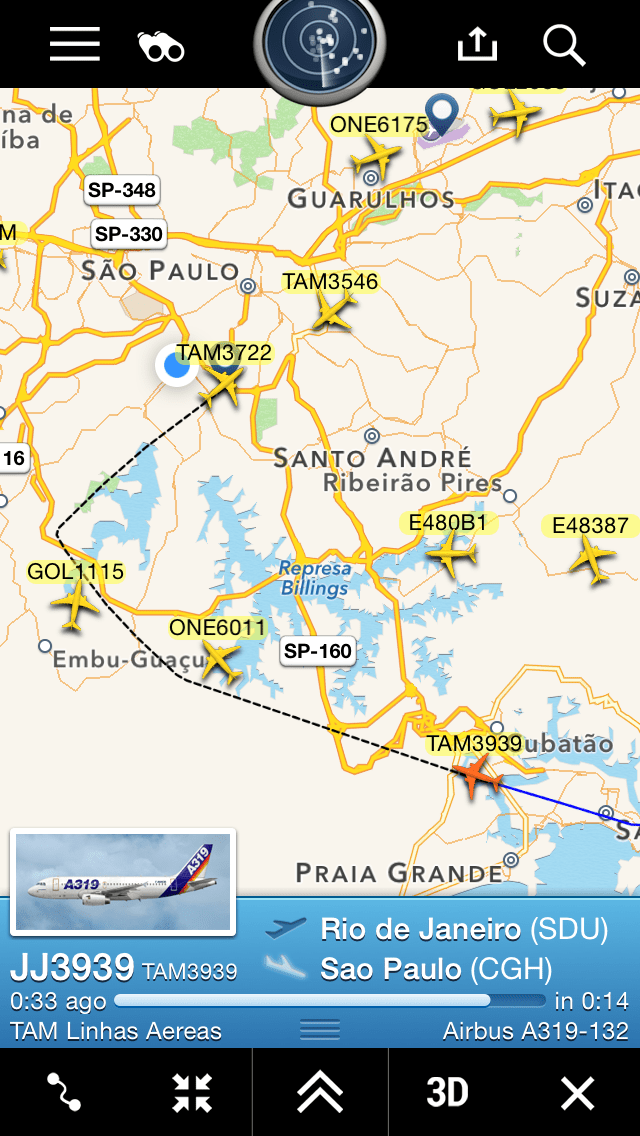 Informações do Voo, como ETA (Estimated Time of Arrival)